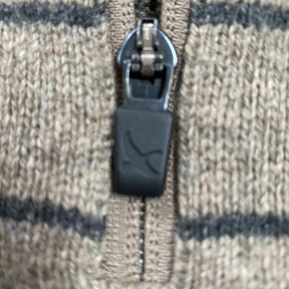 Eddie Bauer Oatmeal Stripe Wool Blend Zip Henley Pullover Sweater Size Large - Picture 3 of 10